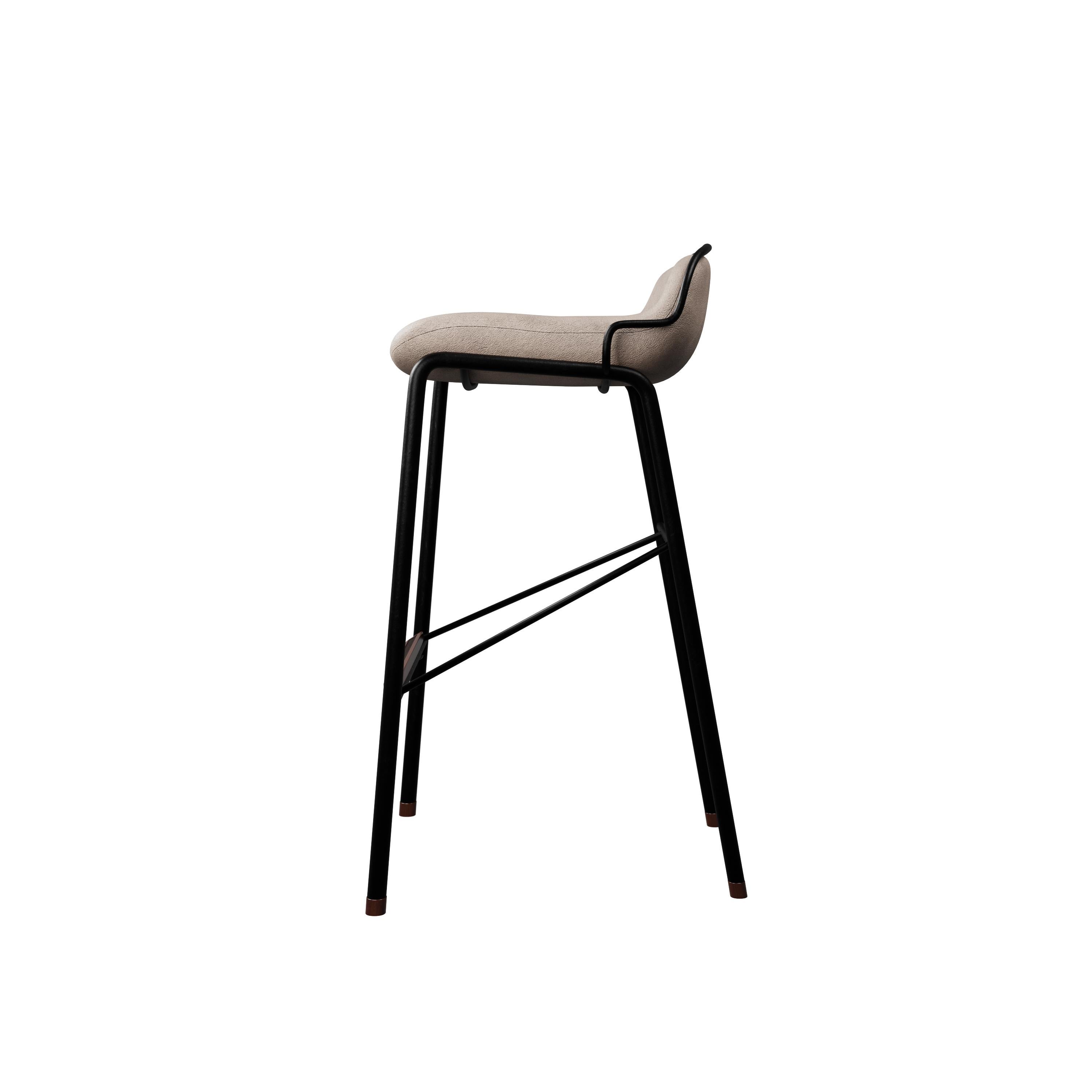 Caning Industrial Kitchen Stool DUV Cream leather handcrafted by Murmurio For Sale