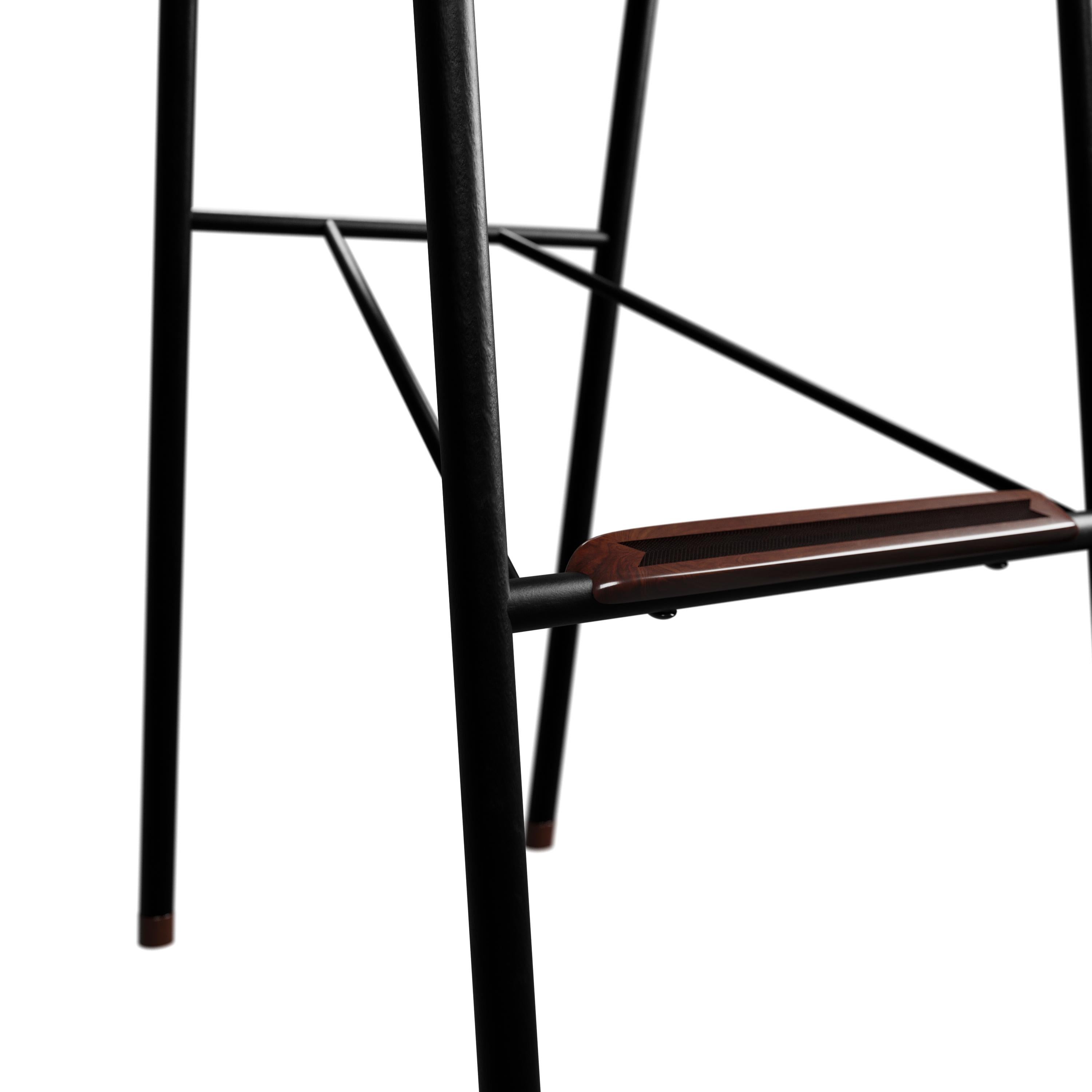 Rattan Industrial Kitchen Stool DUV Cream leather handcrafted by Murmurio For Sale