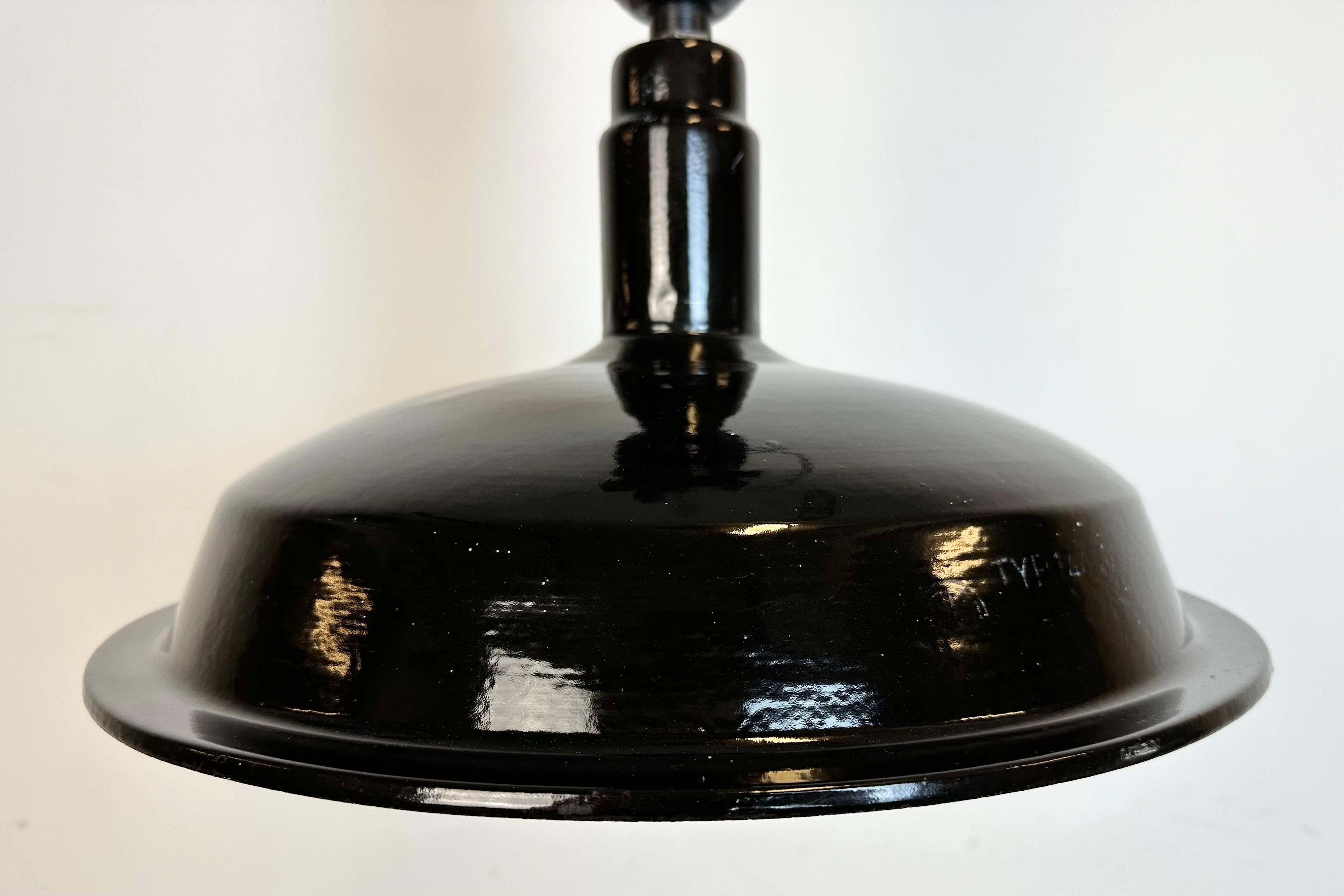 Industrial Black Enamel Ceiling Lamp from Elektrosvit, 1950s For Sale 4