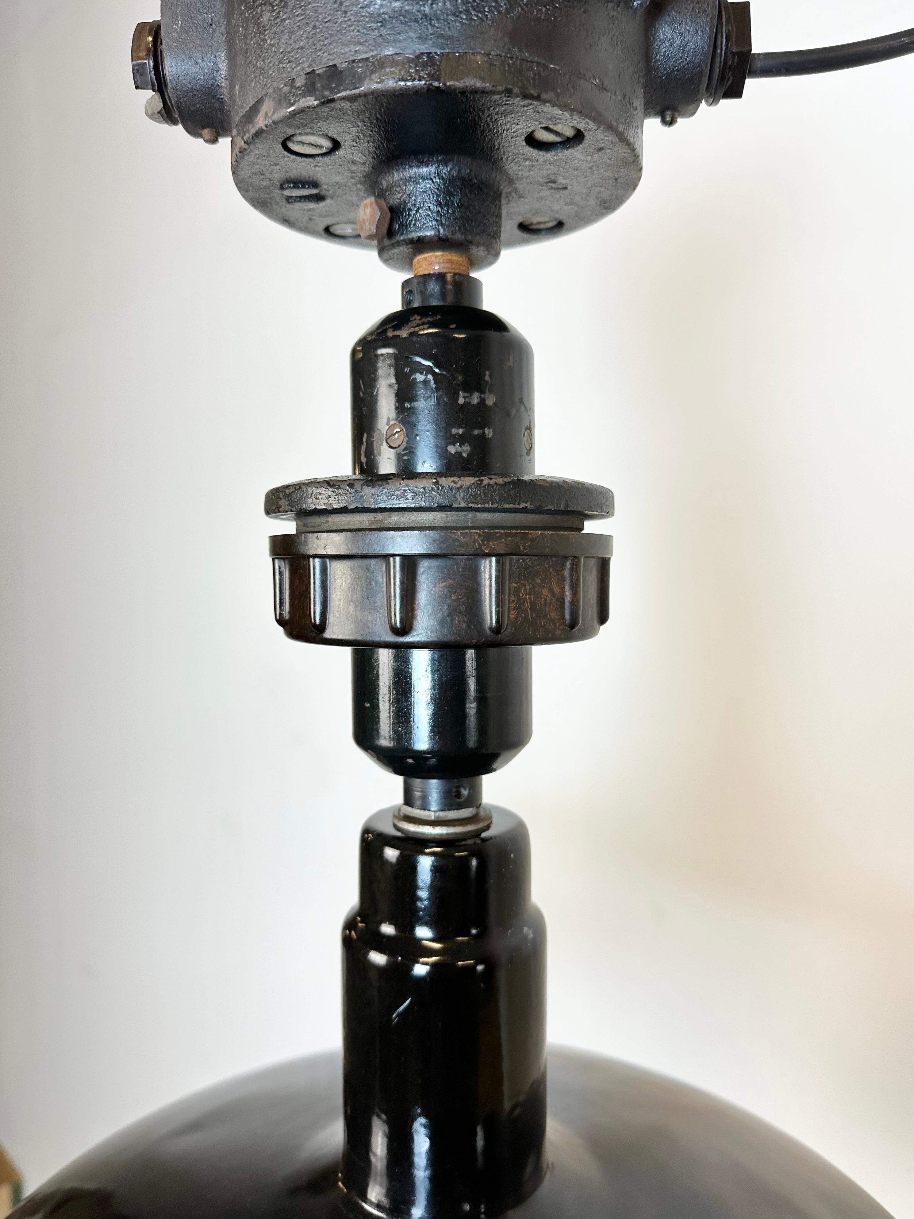 Industrial Black Enamel Ceiling Lamp from Elektrosvit, 1950s For Sale 7