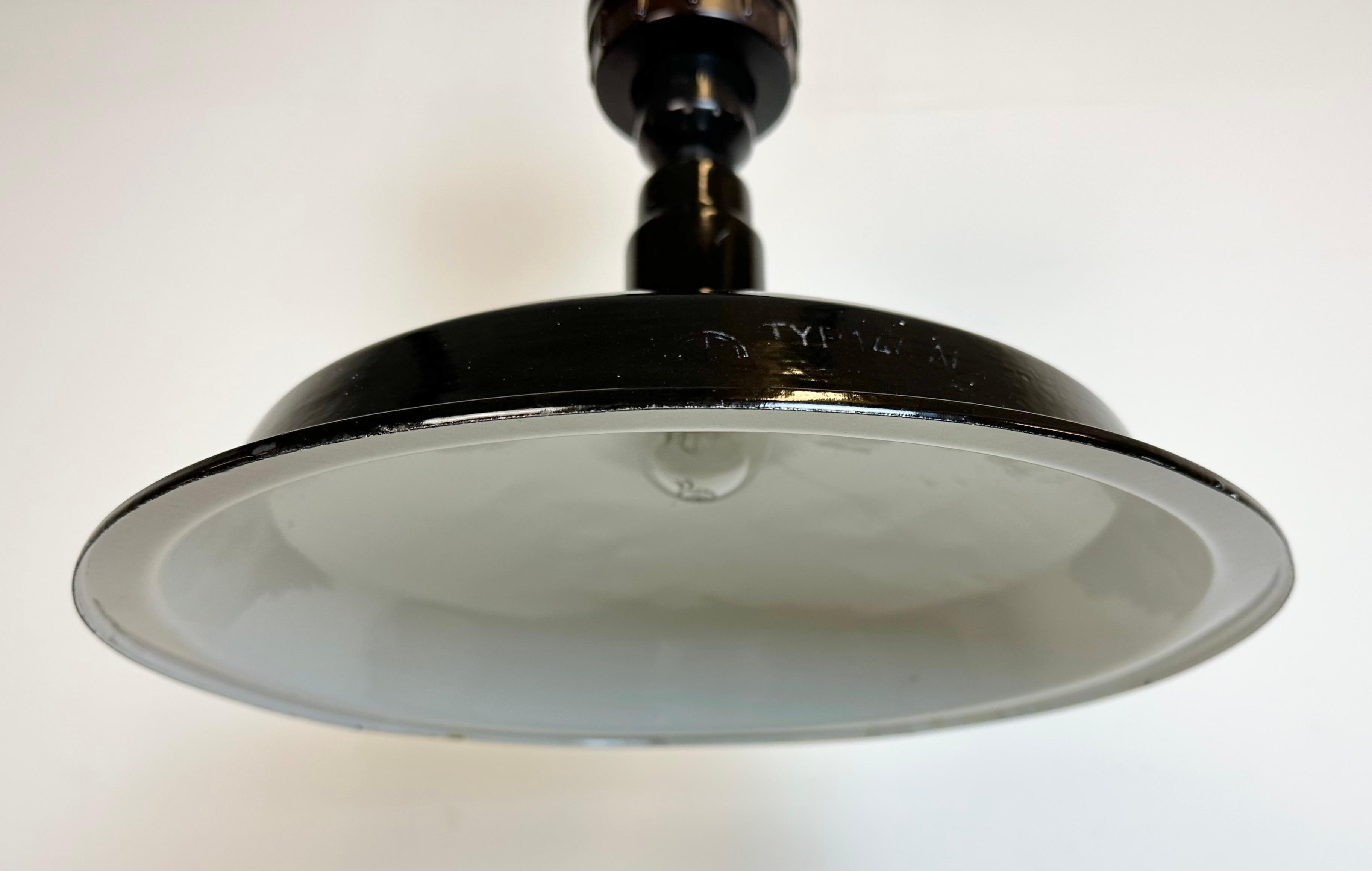 Industrial Black Enamel Ceiling Lamp from Elektrosvit, 1950s For Sale 9