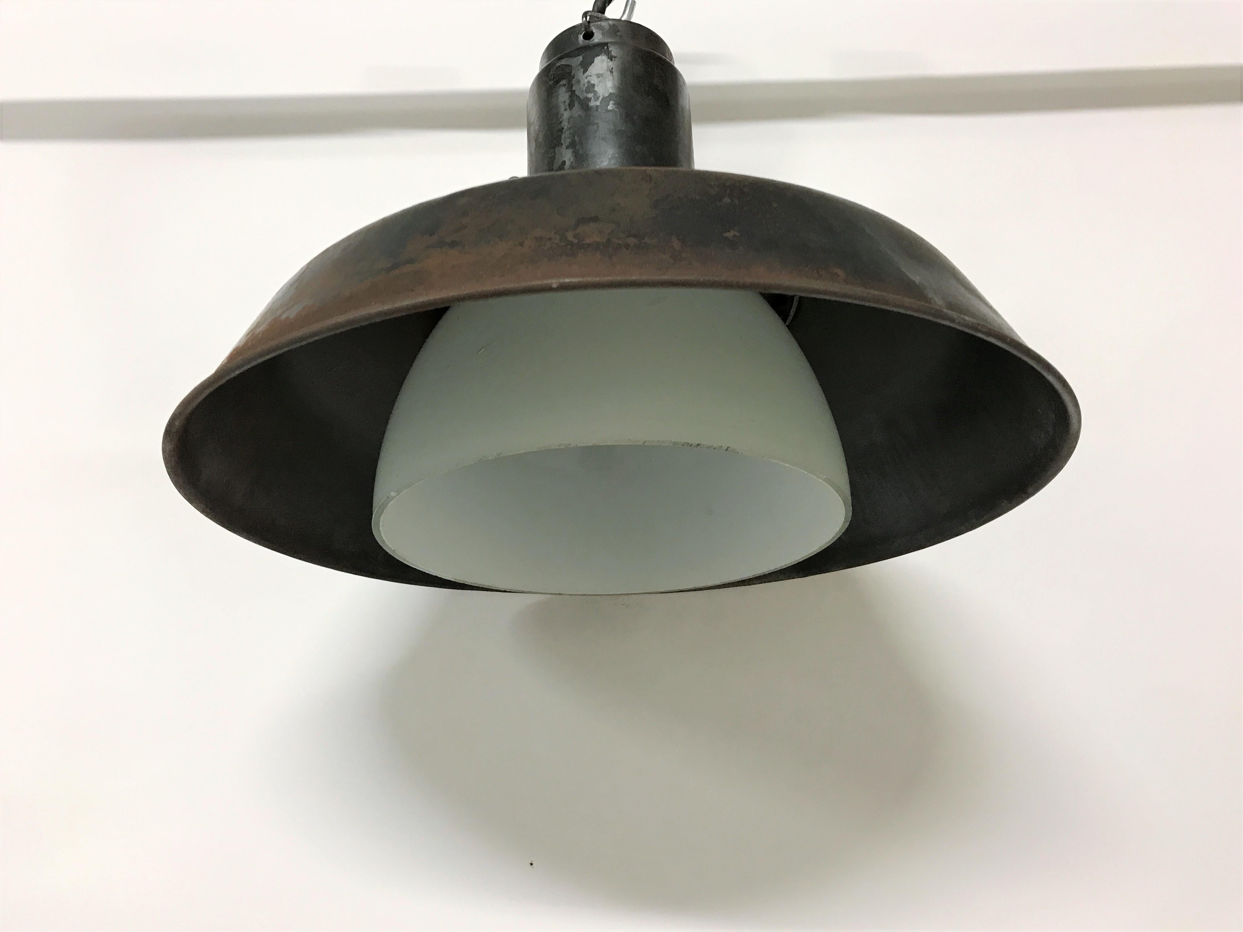 Industrial Lamps with Opaline Glass, 1960s In Good Condition For Sale In HEVERLEE, BE