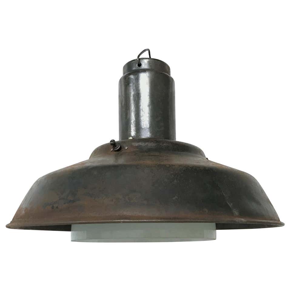 Skeletal Disc Lamp - Antique Industrial Wire Glass at 1stDibs