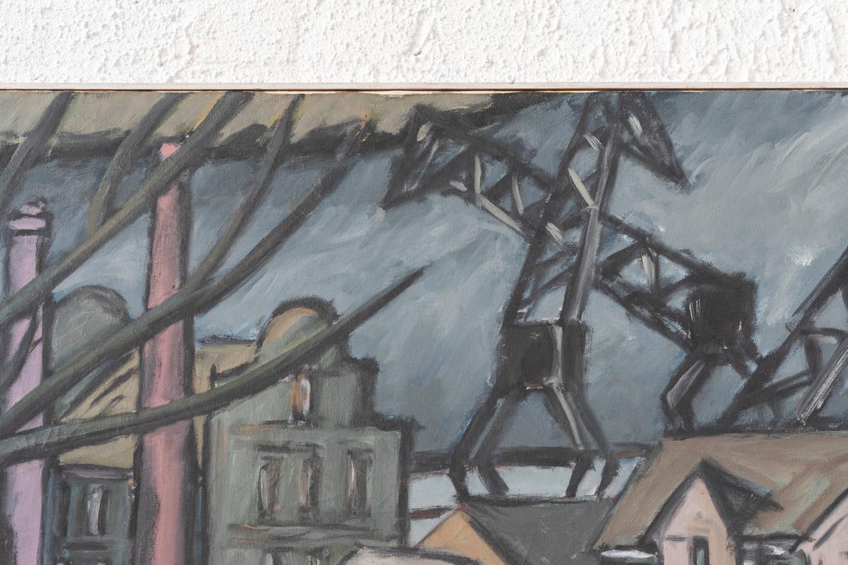 Industrial landscape named ‘Elbsicht Altona’, painting by Uwe Witt For Sale 6