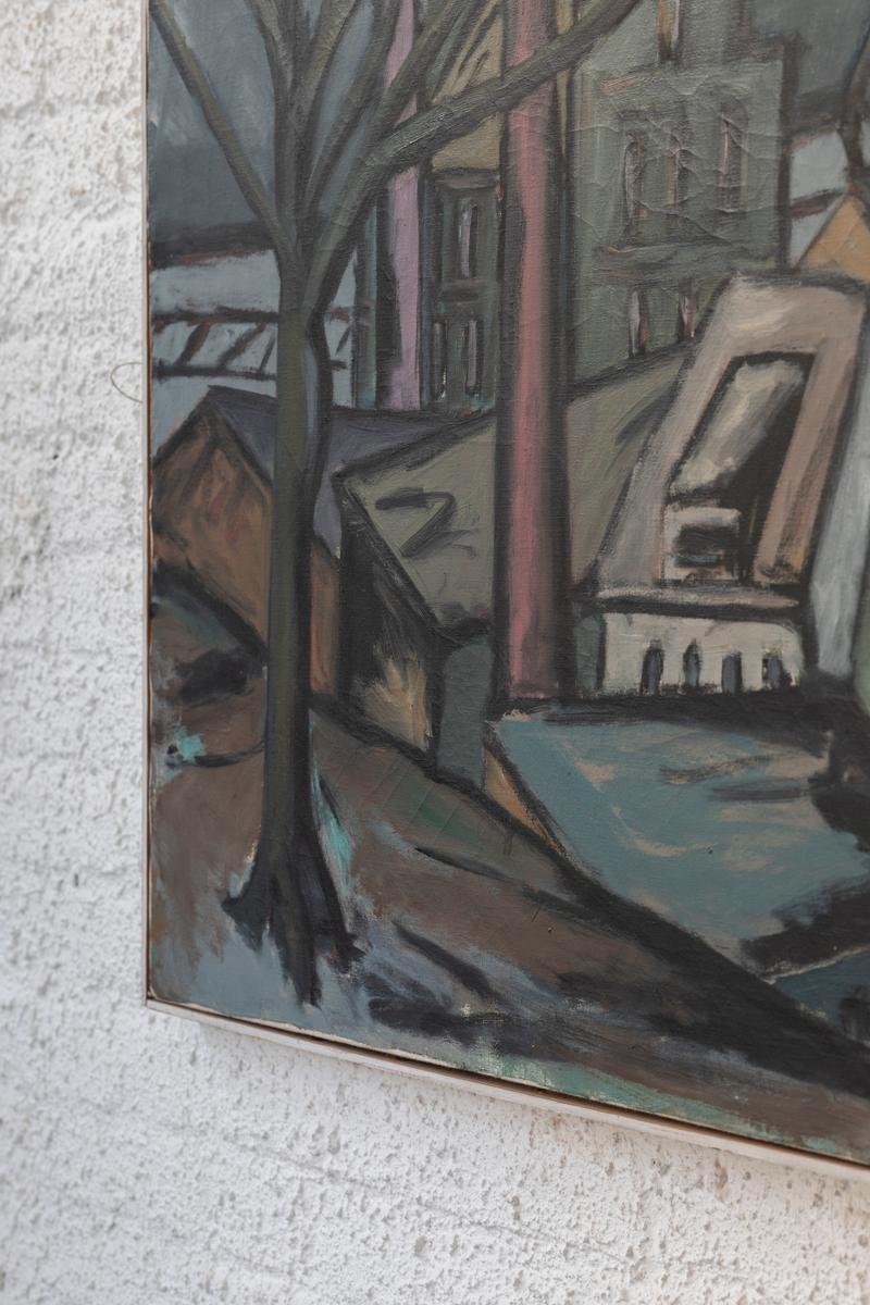 German Industrial landscape named ‘Elbsicht Altona’, painting by Uwe Witt For Sale