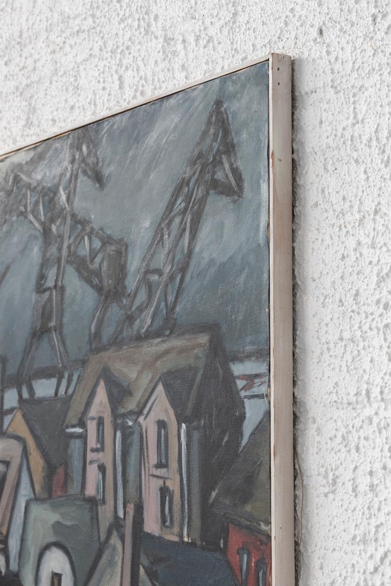 Mid-20th Century Industrial landscape named ‘Elbsicht Altona’, painting by Uwe Witt For Sale