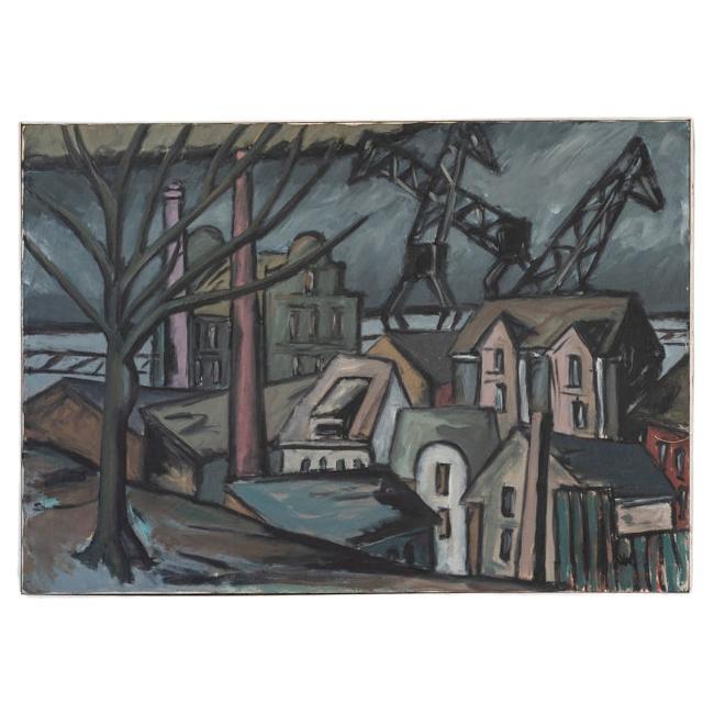 Industrial landscape named ‘Elbsicht Altona’, painting by Uwe Witt For Sale