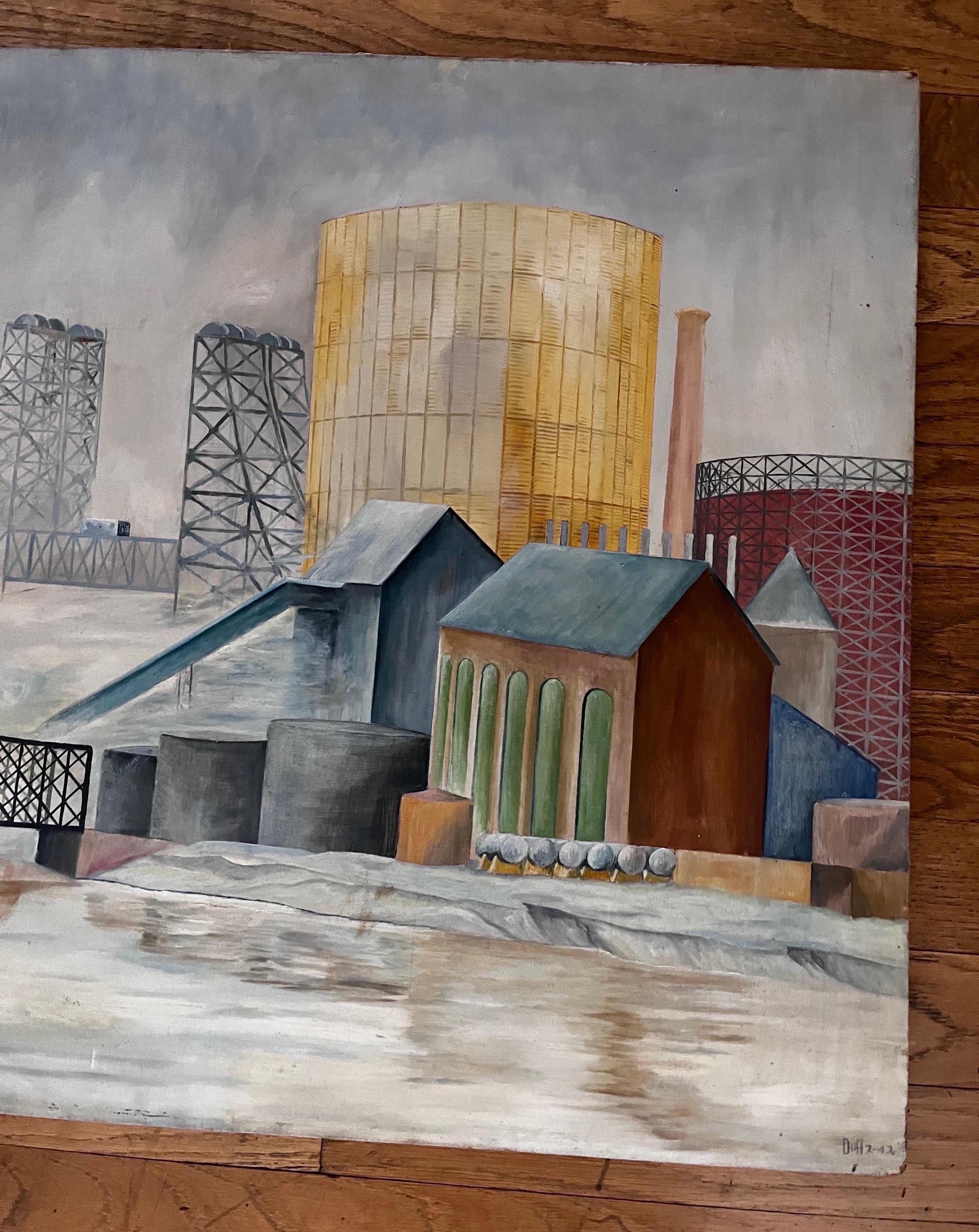Industrial Landscape Painting, signed Duff, 1942 In Good Condition For Sale In Philadelphia, PA