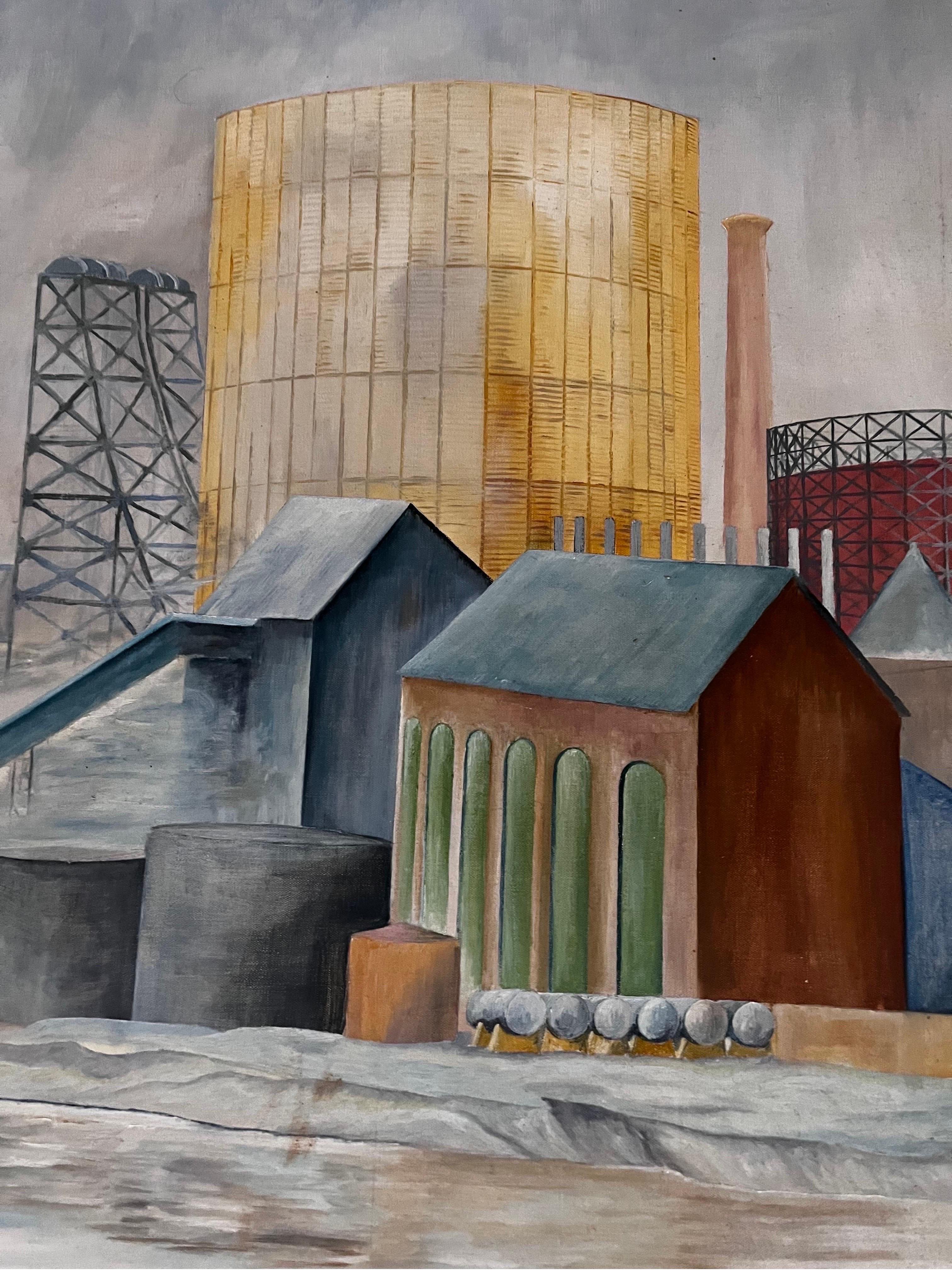 Peinture de paysage industriel, signée Duff, 1942 Bon état - En vente à Philadelphia, PA