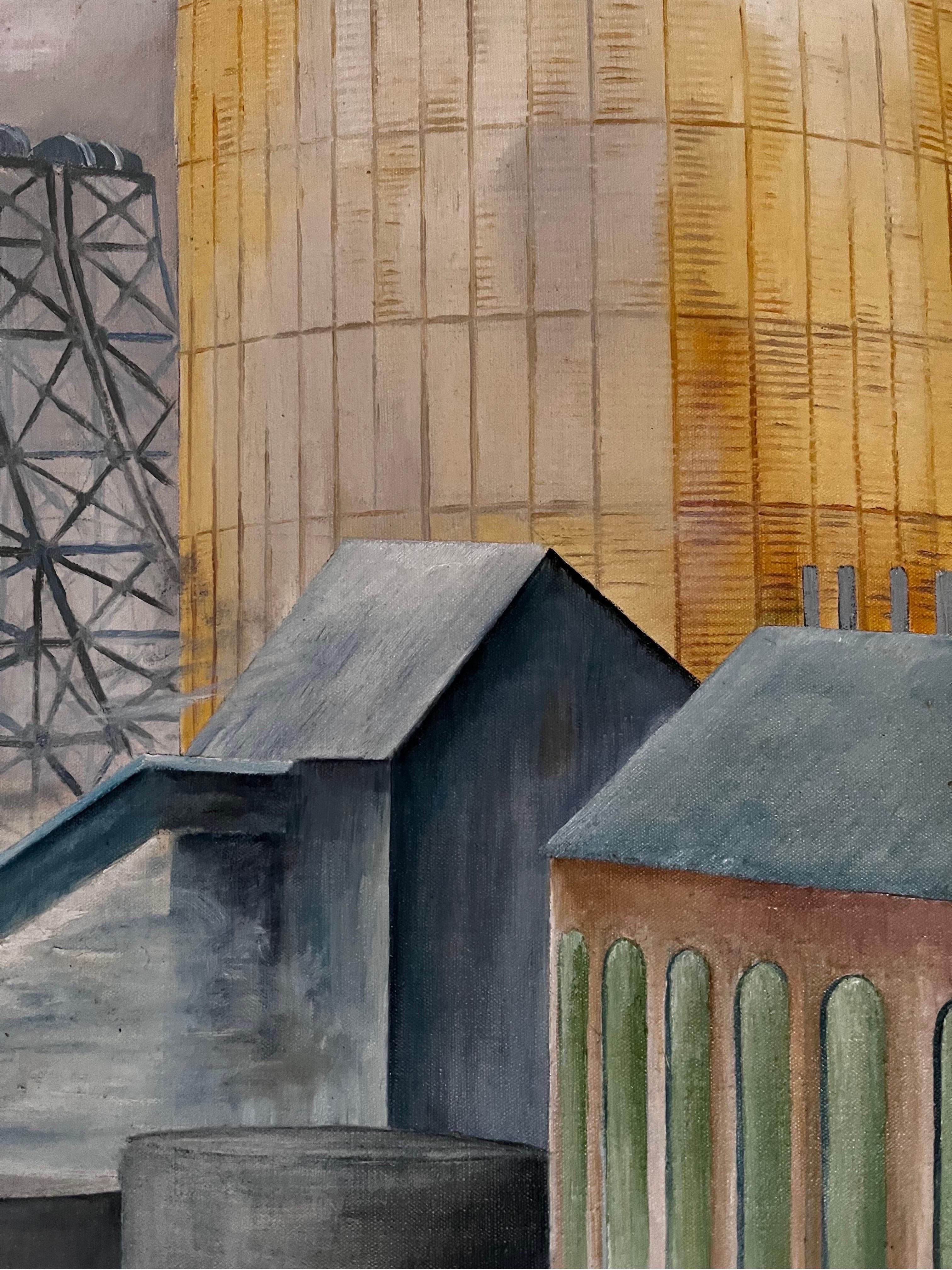 Pintura de paisaje industrial, firmada Duff, 1942 mediados del siglo XX en venta