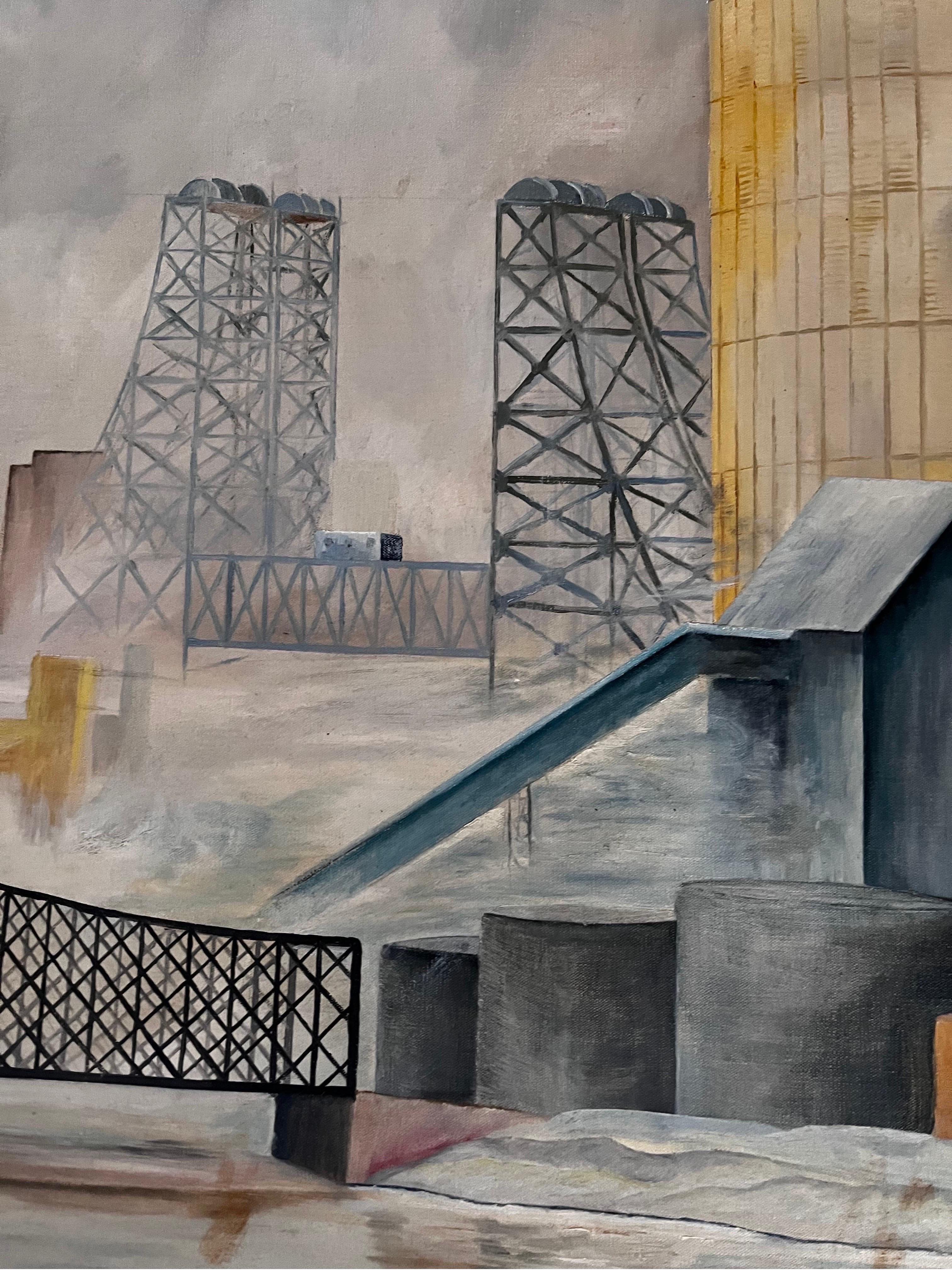 Industrial Landscape Painting, signed Duff, 1942 For Sale 3