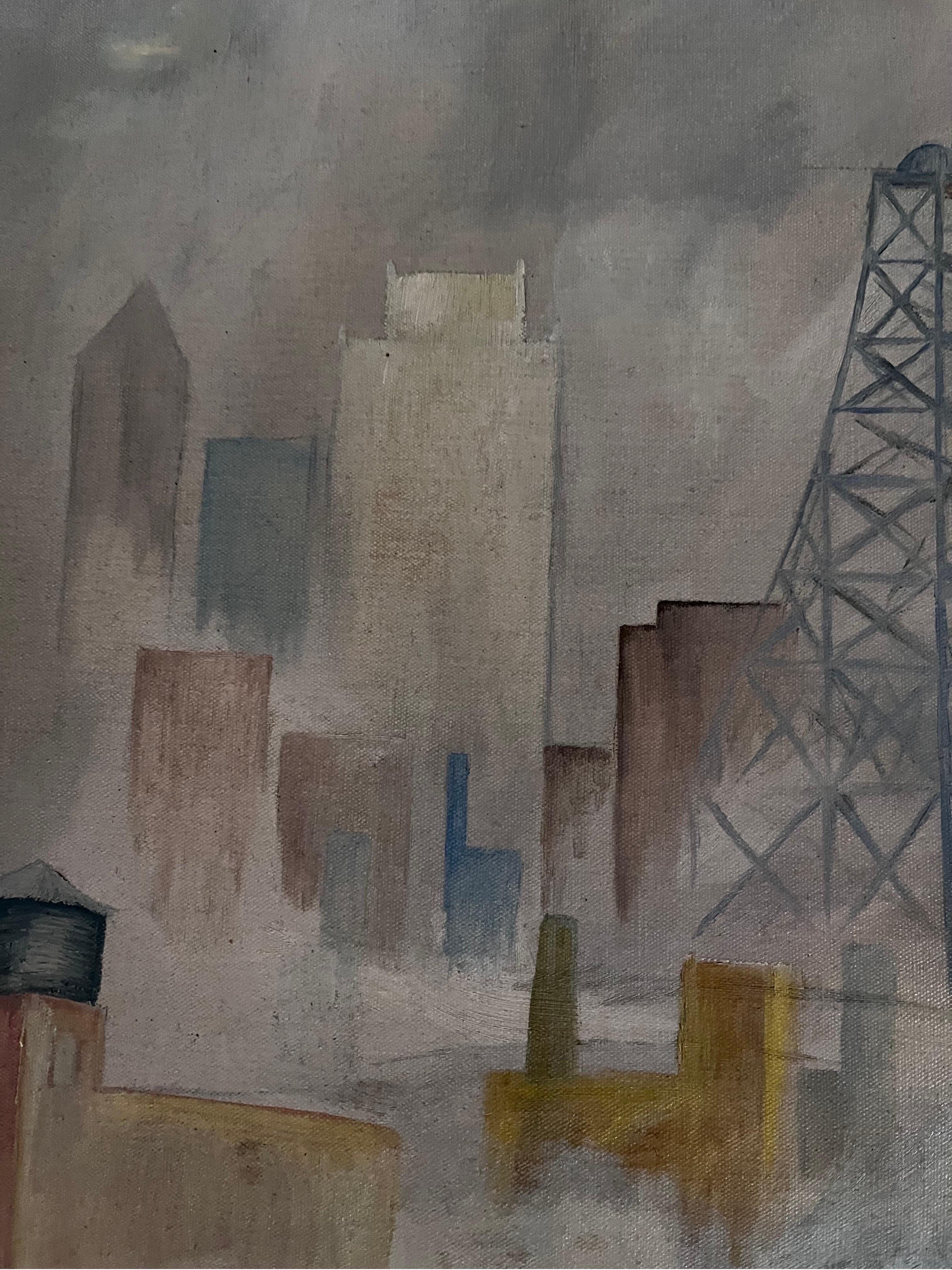 Industrial Landscape Painting, signed Duff, 1942 For Sale 4