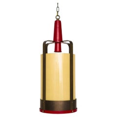Vintage Industrial Lantern Style Pendant with Amber Glass Shade