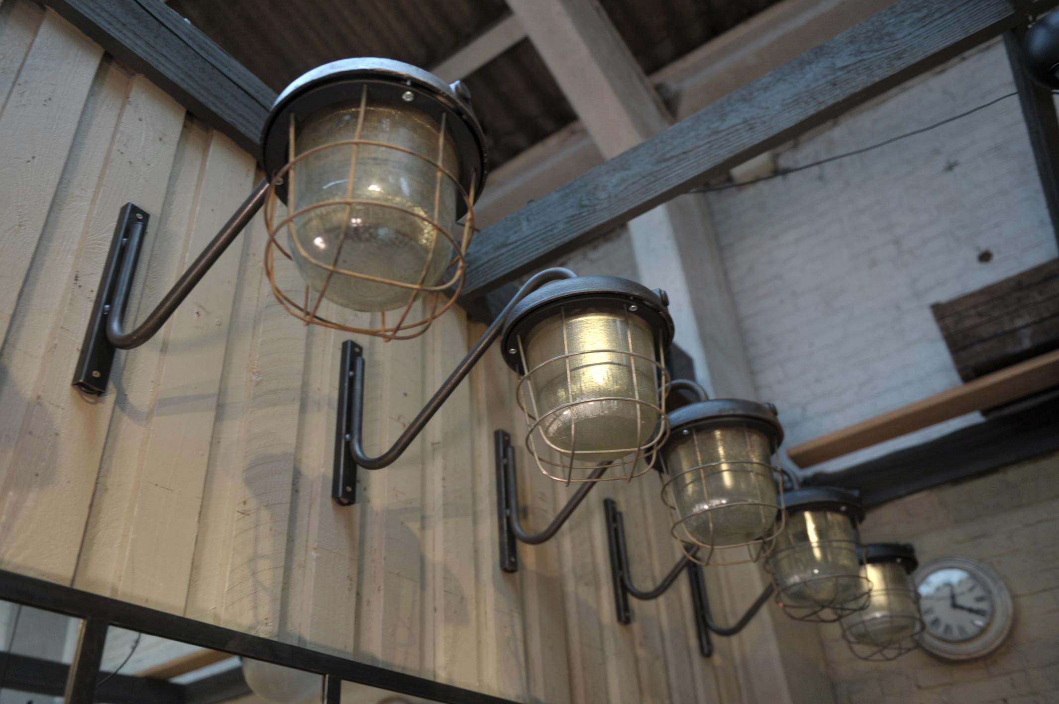 Industrial Lanterns Iron and Glass Street Wall Lights Sconces, 1920s For Sale 9