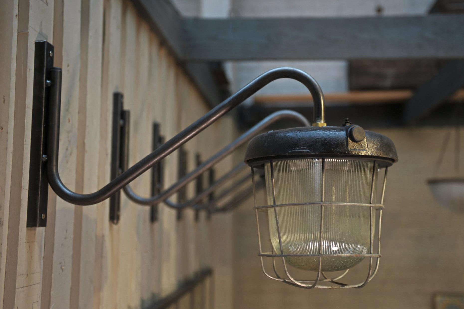 Early 20th Century Industrial Lanterns Iron and Glass Street Wall Lights Sconces, 1920s For Sale