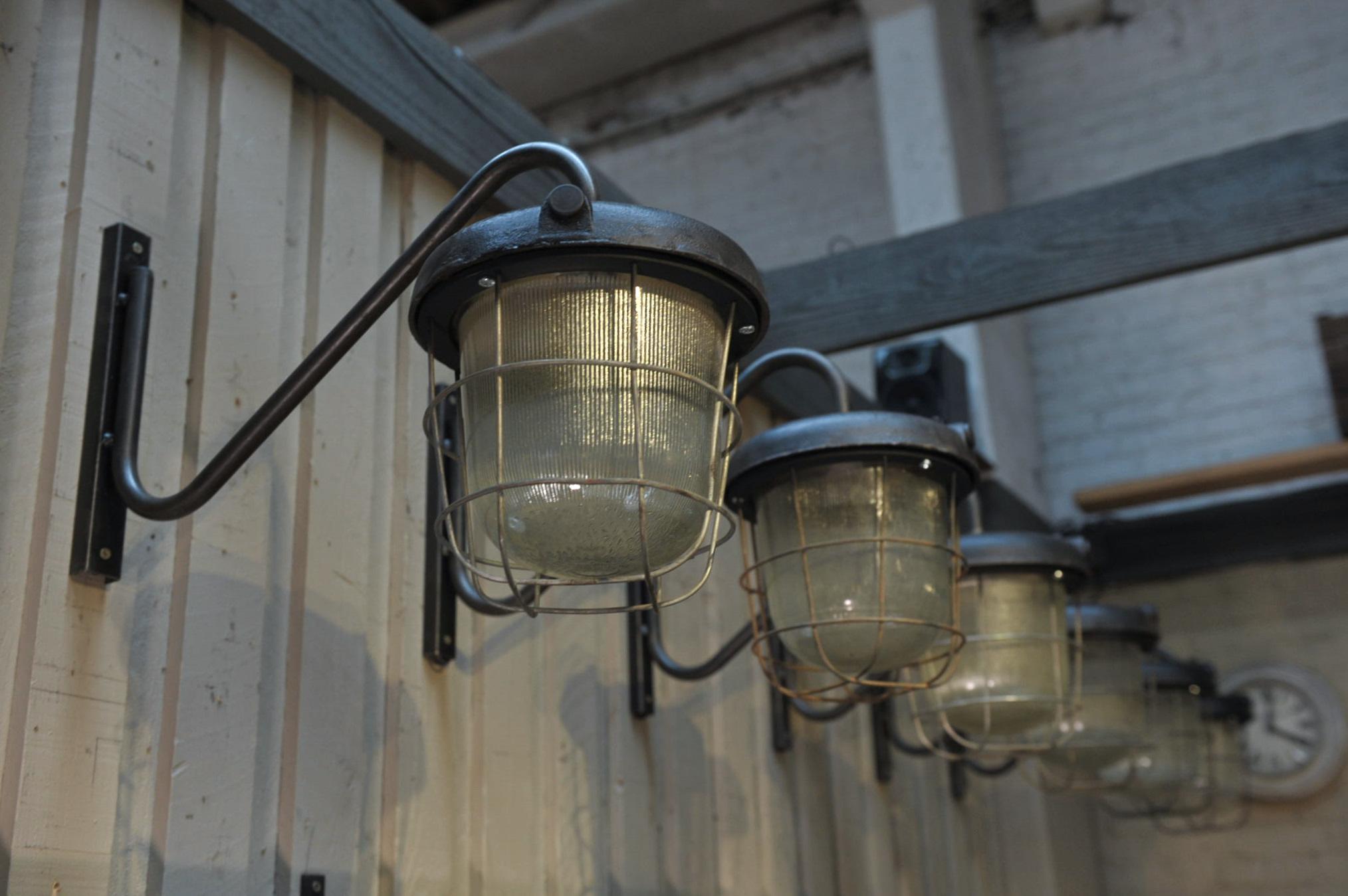 Industrial Lanterns Iron and Glass Street Wall Lights Sconces, 1920s For Sale 4