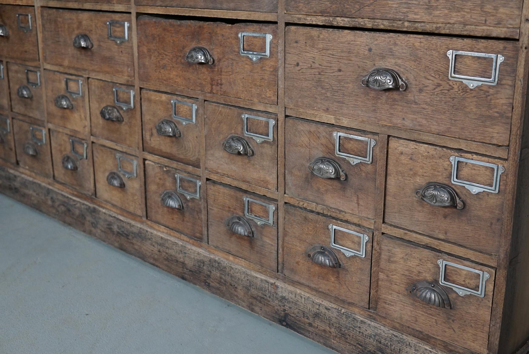 Industrial Large French Oak Hardware Store Apothecary Cabinet, 1920/1930s 9