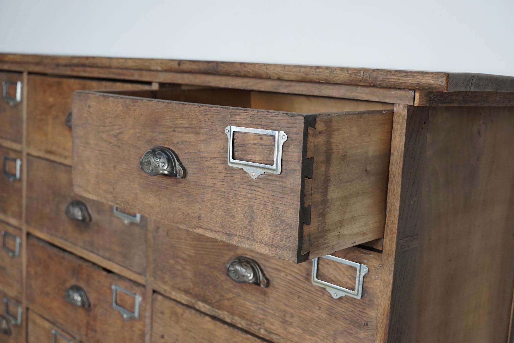 Industrial Large French Oak Hardware Store Apothecary Cabinet, 1920/1930s 10