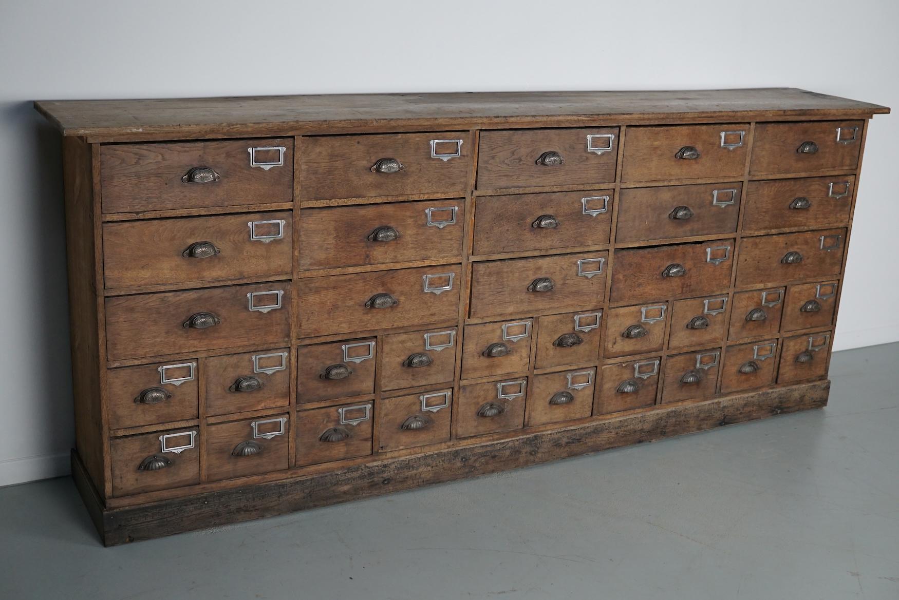Industrial Large French Oak Hardware Store Apothecary Cabinet, 1920/1930s 3