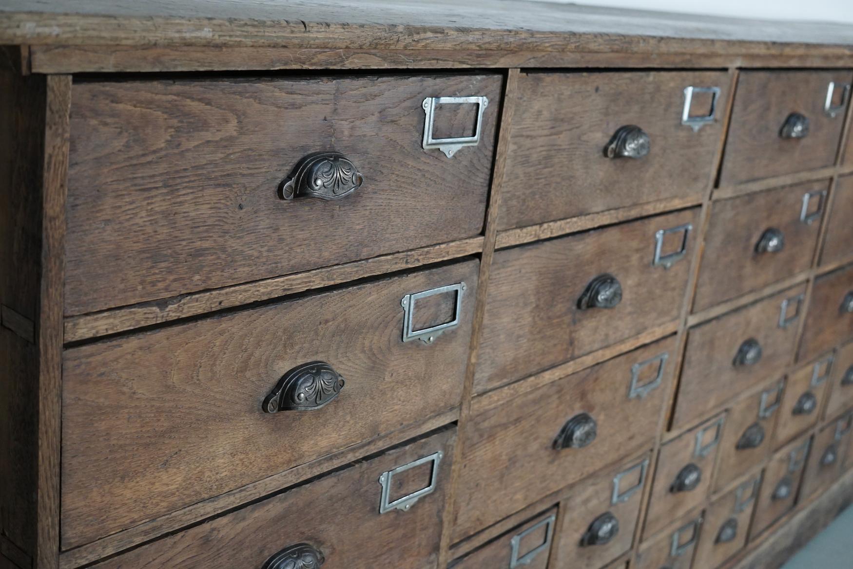Industrial Large French Oak Hardware Store Apothecary Cabinet, 1920/1930s 5