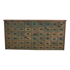 Industrial Large French Painted Pine Hardware Store Cabinet, 1950s