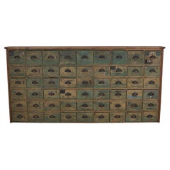 Industrial Large French Painted Pine Hardware Store Cabinet, 1950s