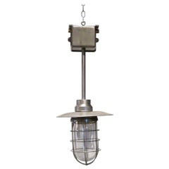 Large Metal and Glass Cage Industrial Pendant Light, Netherlands, 1940s