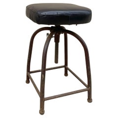 Antique Industrial Leather and Iron Swivel Stool