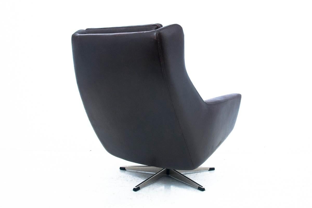 Danish Industrial Leather Armchair with a Footstool, Denmark, 1960s For Sale