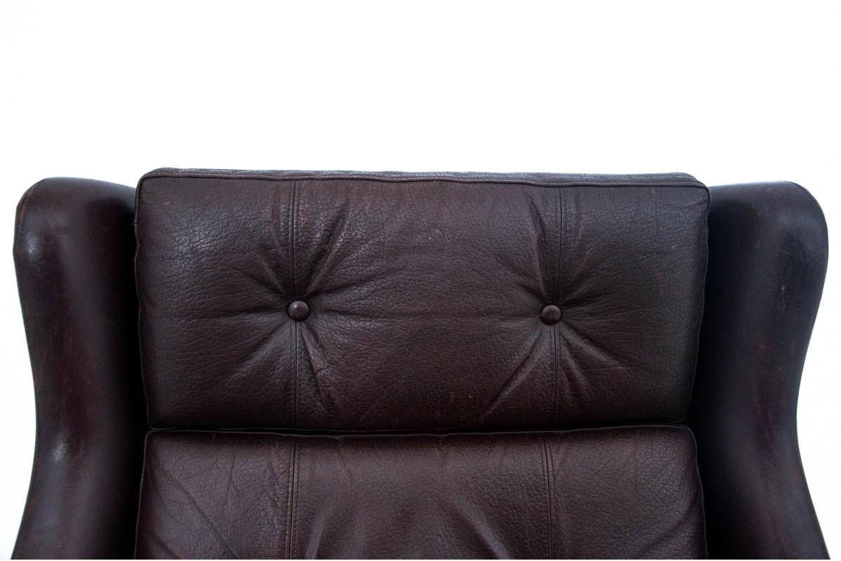 Mid-20th Century Industrial Leather Armchair with a Footstool, Denmark, 1960s For Sale