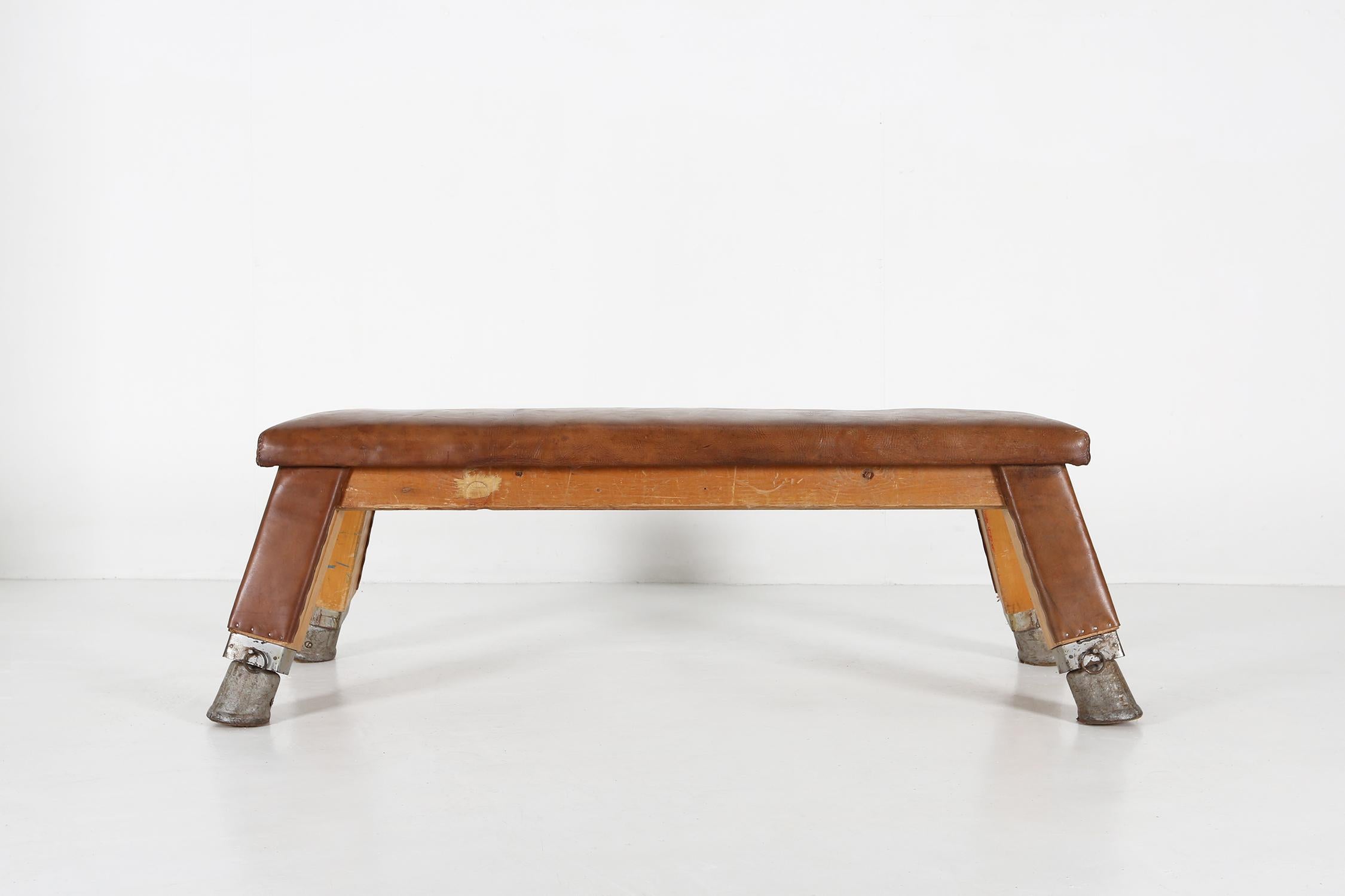 Industrial leather bench 1930 For Sale 6