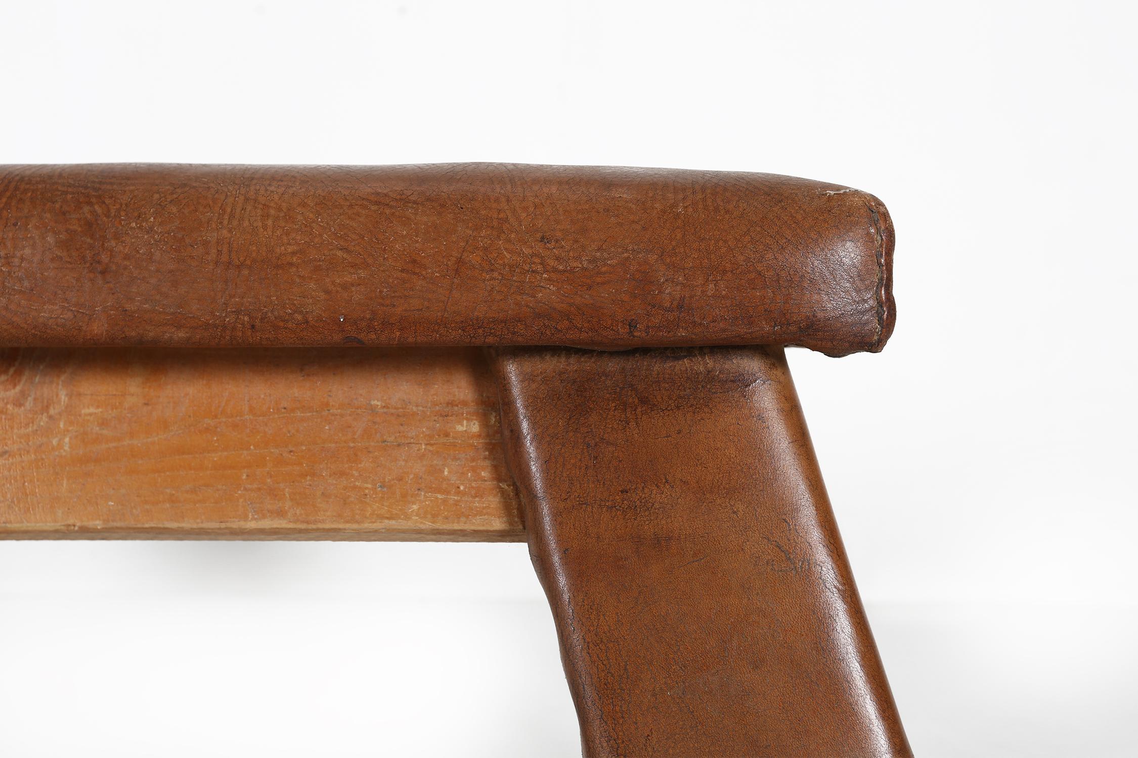 Belgian Industrial leather bench 1930 For Sale