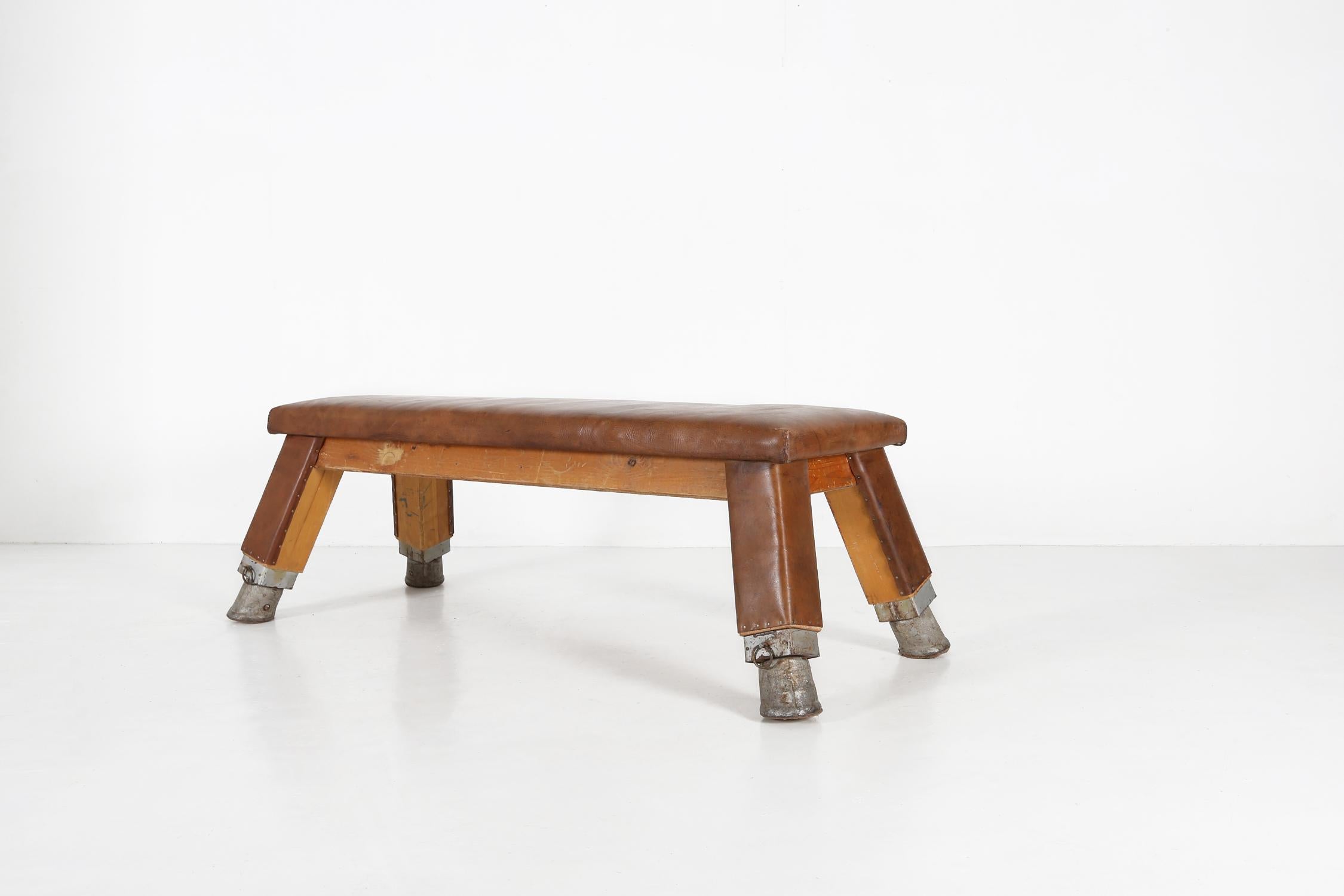 Mid-20th Century Industrial leather bench 1930 For Sale