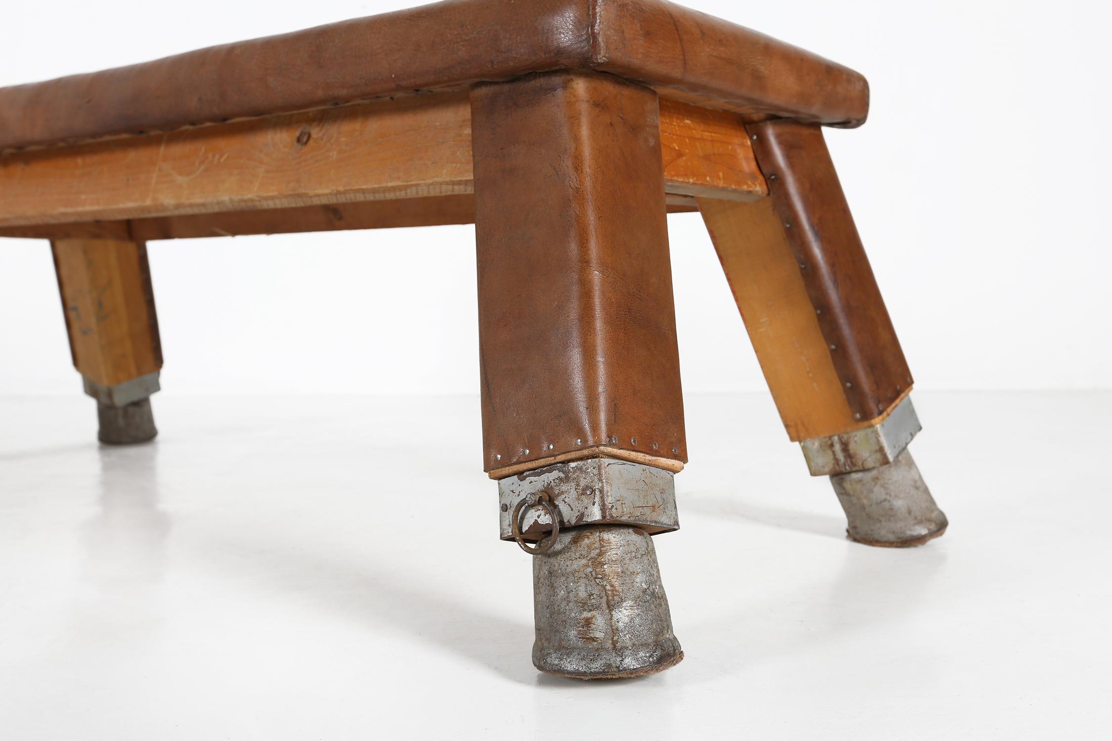 Industrial leather bench 1930 For Sale 2