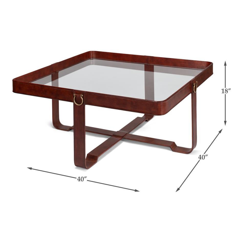 Industrial Leather Coffee Table For Sale 5
