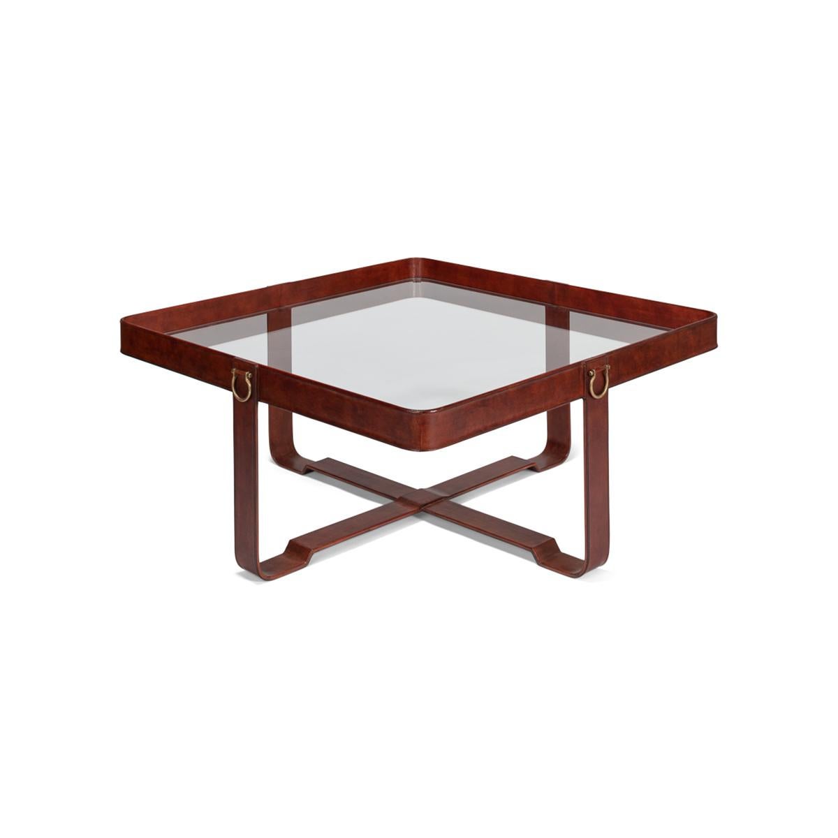 Asian Industrial Leather Coffee Table For Sale