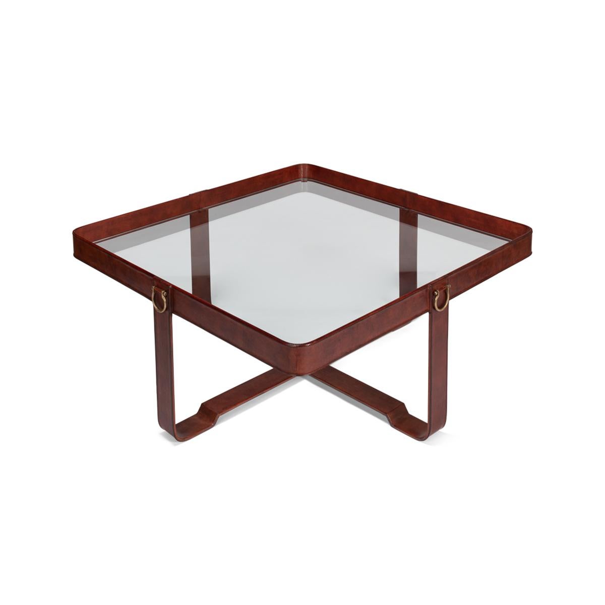 Industrial Leather Coffee Table In New Condition For Sale In Westwood, NJ