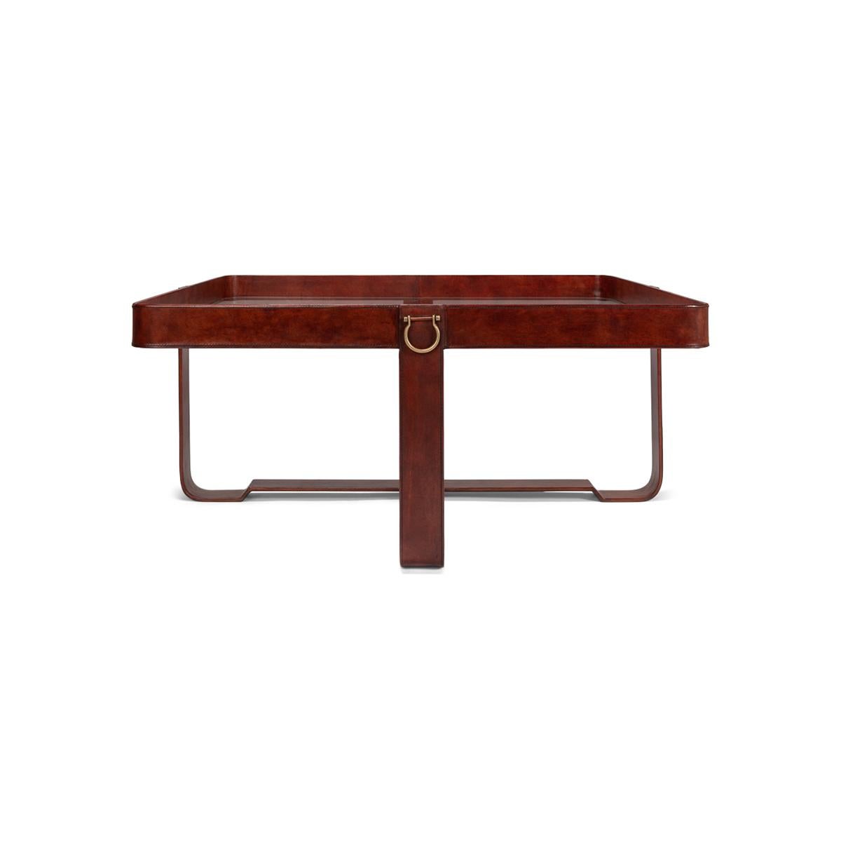 Industrial Leather Coffee Table For Sale 2