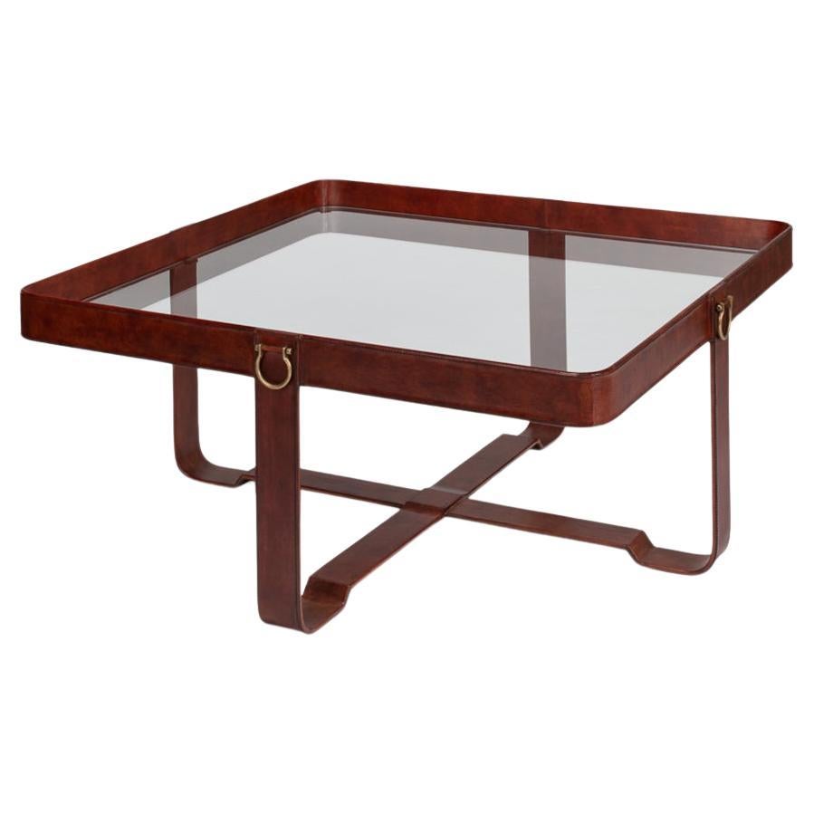 Industrial Leather Coffee Table For Sale