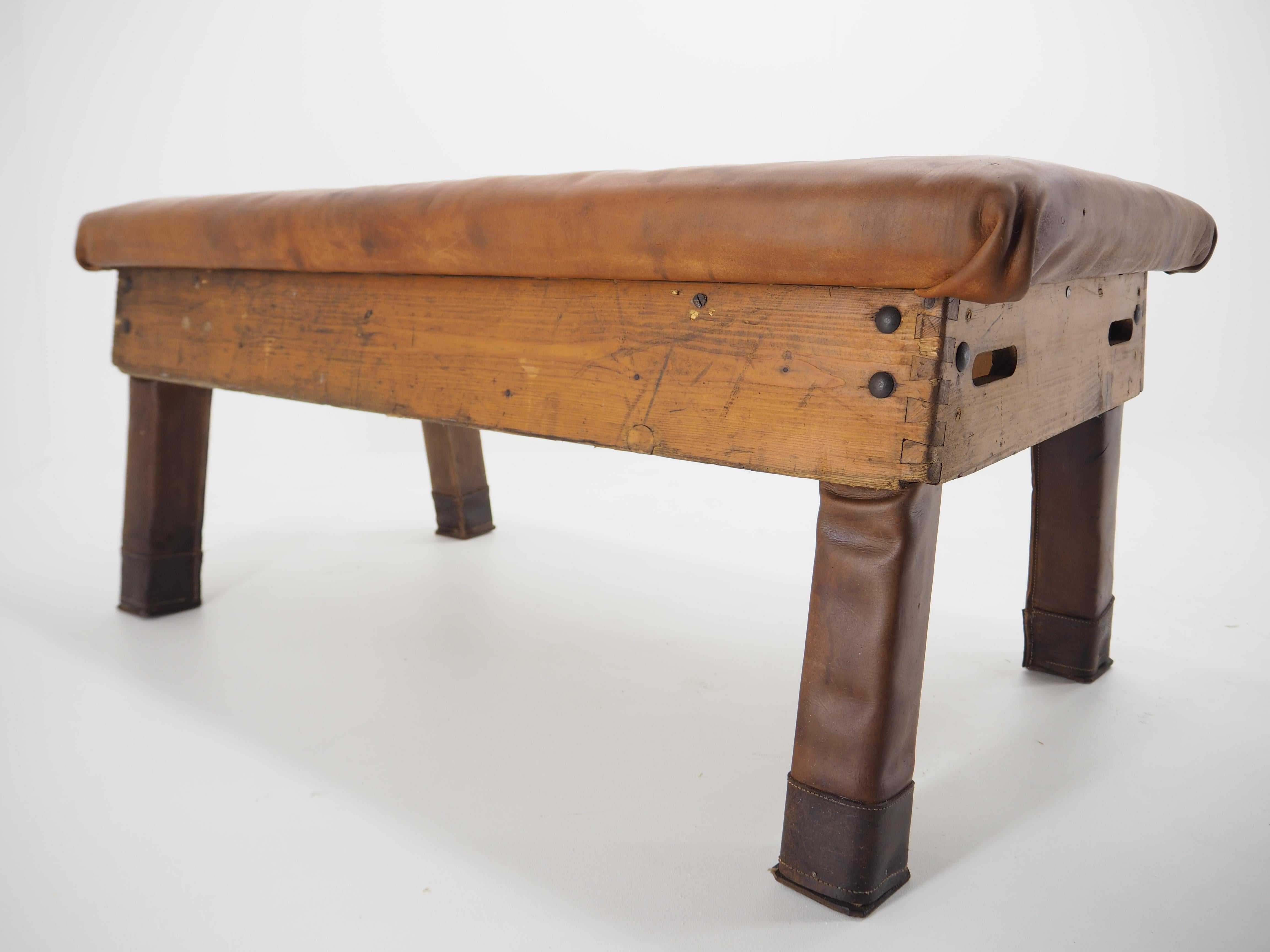 Industrial Leather Gymnastic Bench Seat In Fair Condition In Praha, CZ