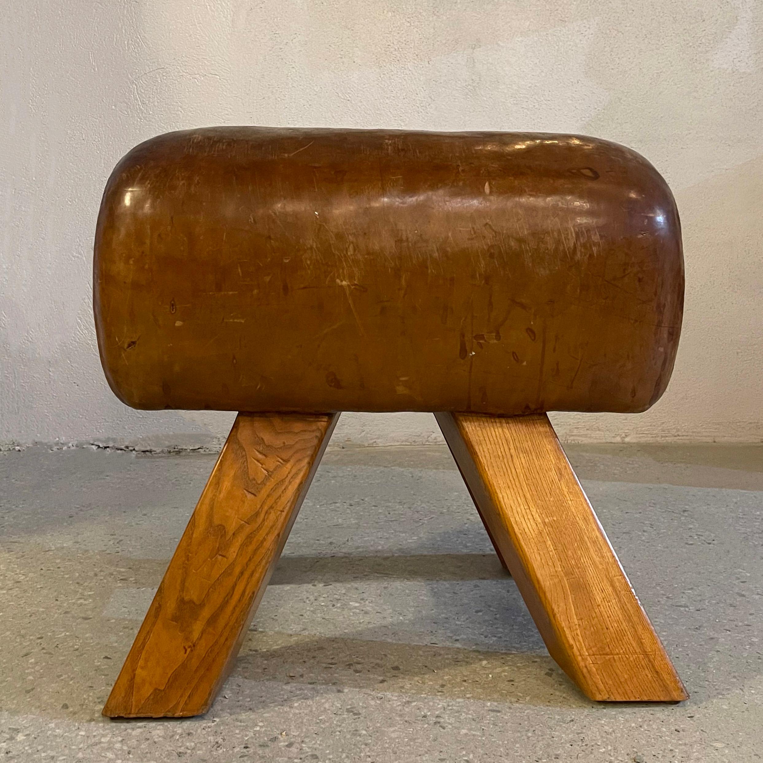 Industrial Leather Gymnastic Pommel Horse Bench In Good Condition For Sale In Brooklyn, NY