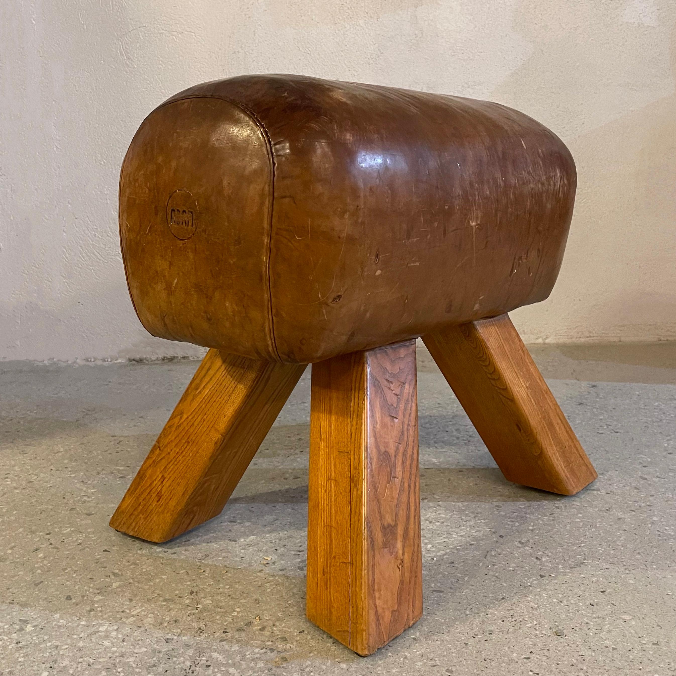 20th Century Industrial Leather Gymnastic Pommel Horse Bench For Sale
