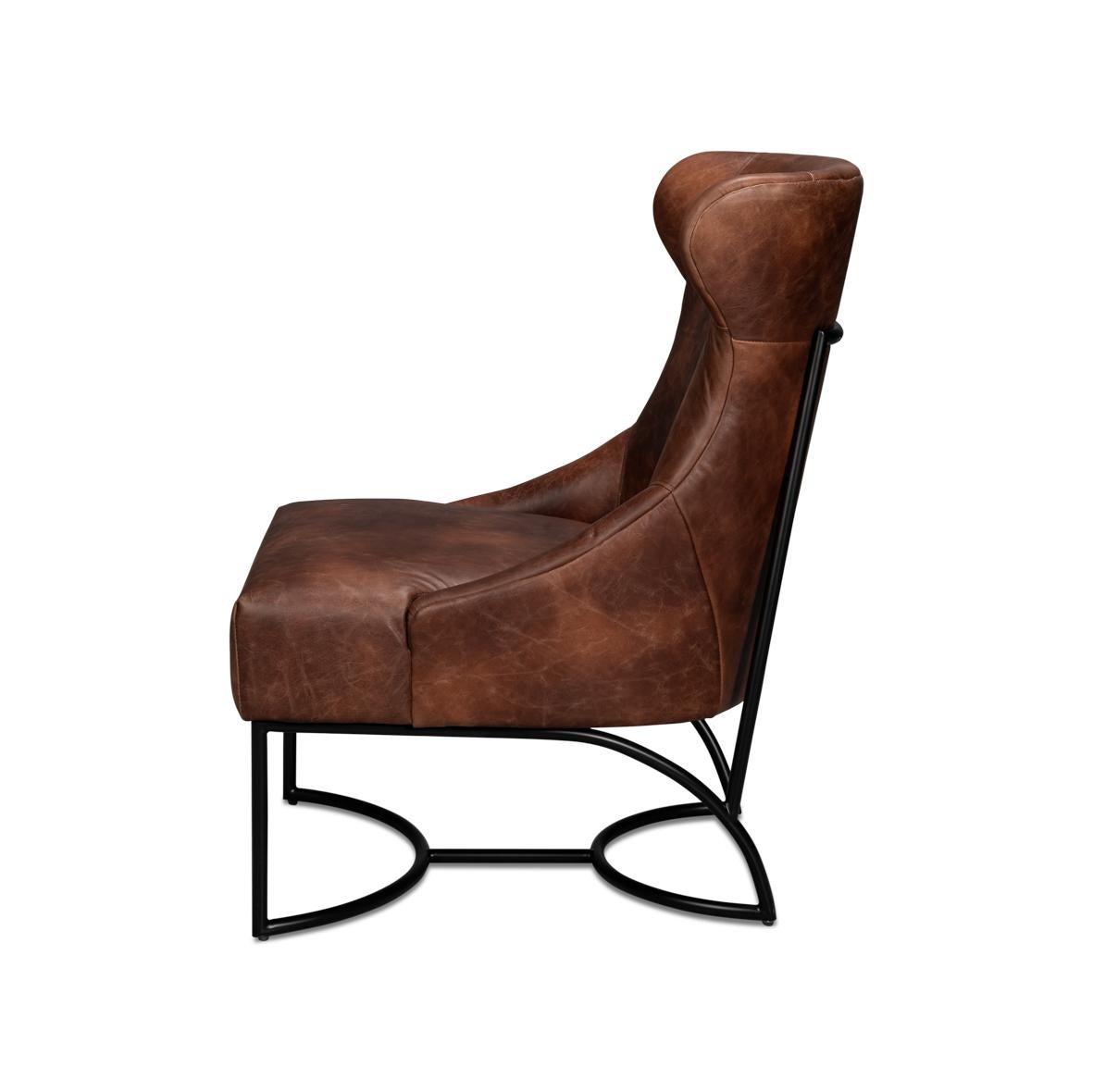 Industrial Leather Lounge Chair In New Condition For Sale In Westwood, NJ
