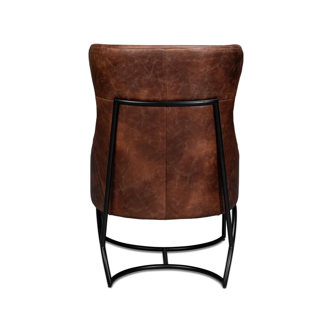 Contemporary Industrial Leather Lounge Chair For Sale