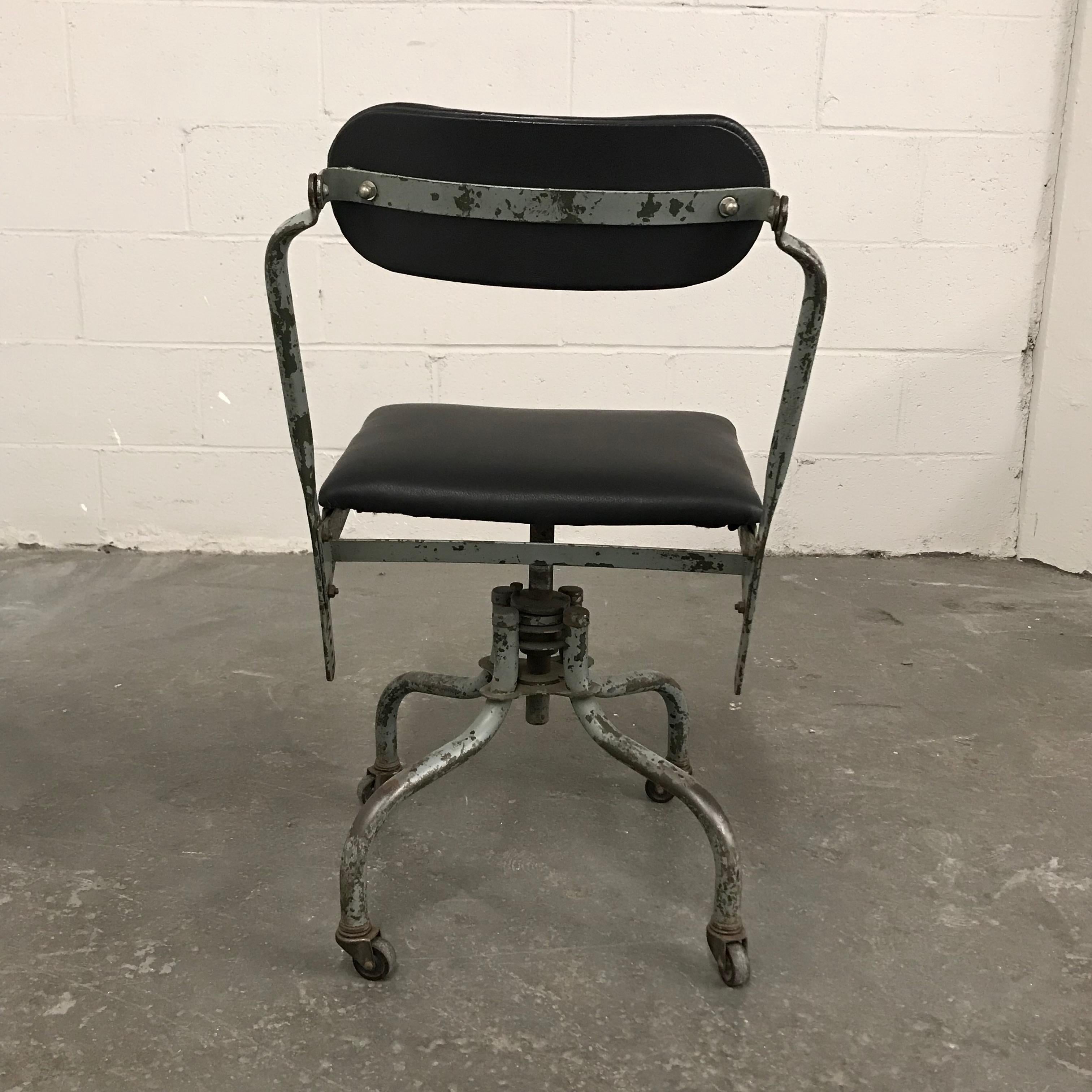 American Industrial Leather Swivel Desk Chair by Fritz Cross For Sale