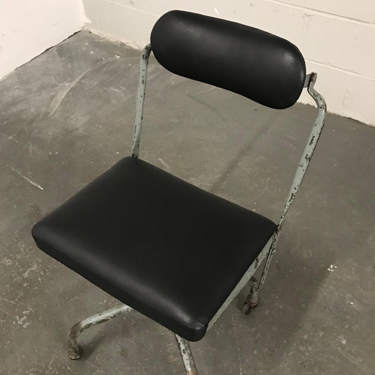 Steel Industrial Leather Swivel Desk Chair by Fritz Cross For Sale