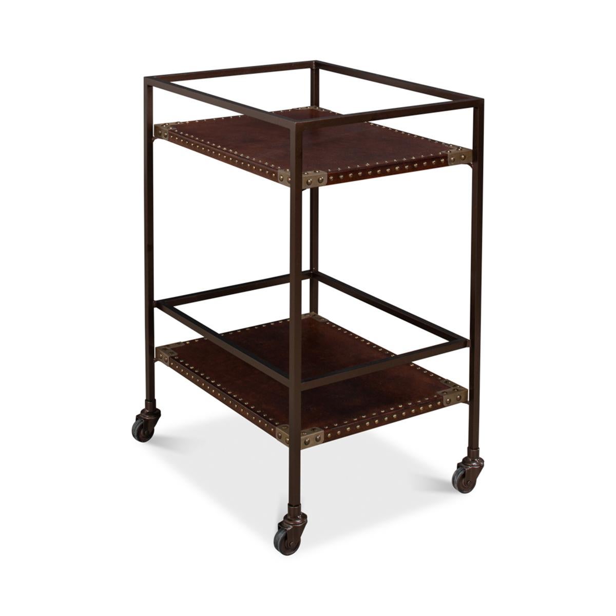 Asian Industrial Leather Trolley For Sale