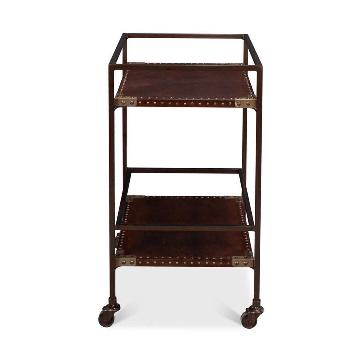 Industrial Leather Trolley In New Condition For Sale In Westwood, NJ
