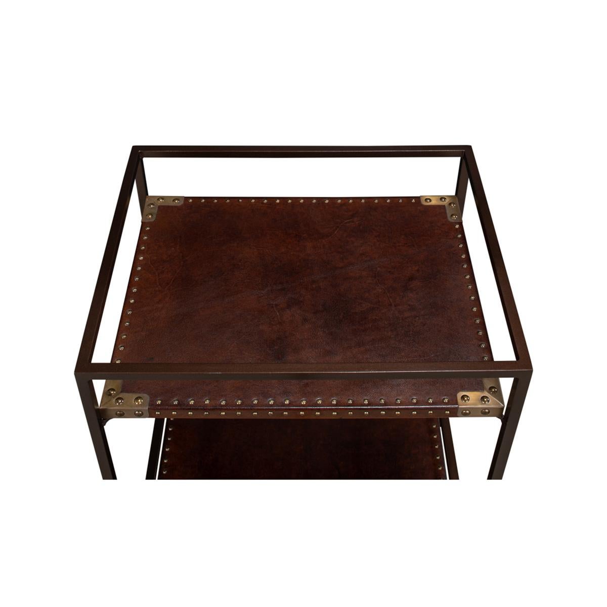 Contemporary Industrial Leather Trolley For Sale
