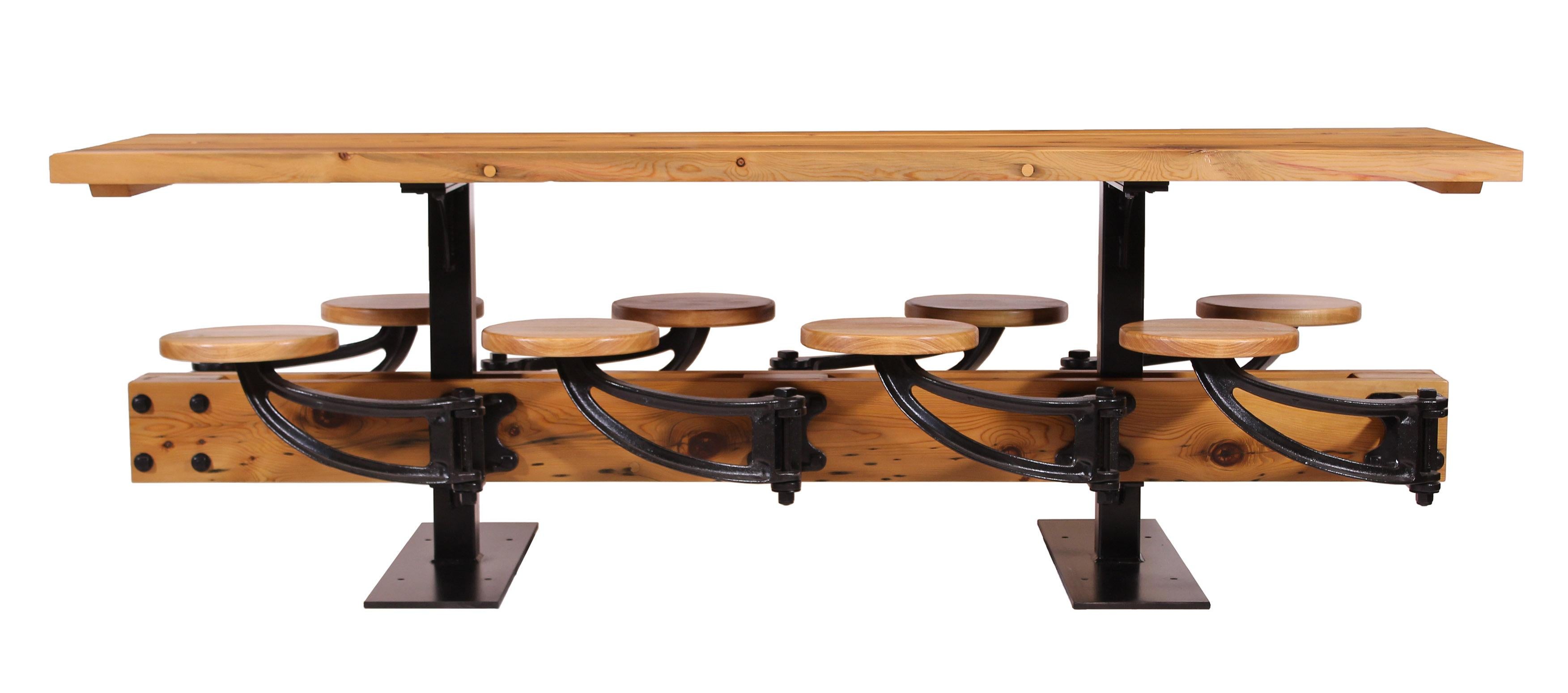Industrial Library Table with Swing-Out Stools and Reclaimed Pine 4-24 Seats In New Condition For Sale In Oakville, CT